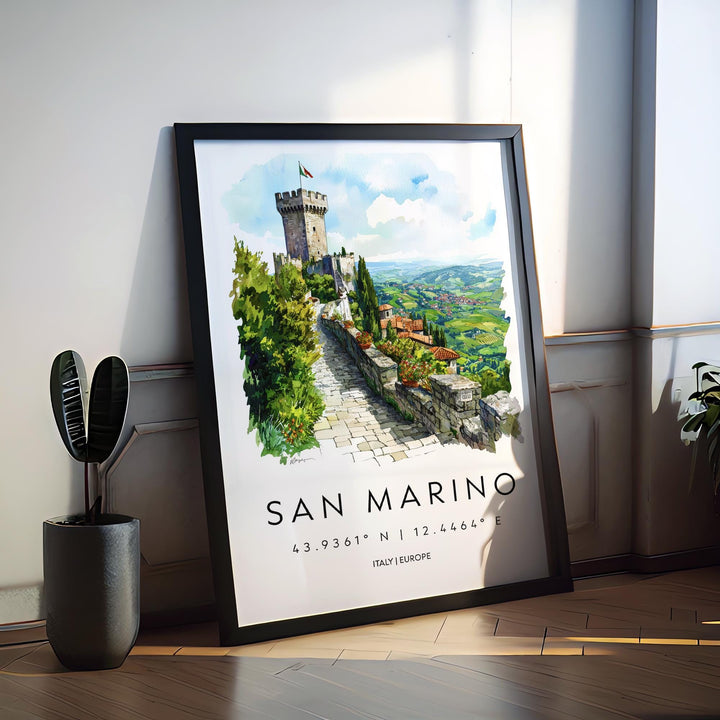 San Marino Watercolor Poster San Marino Italy Travel Print Wall Art San Marino Home Decor San Marino Gift Art Lovers Europe Cityscape