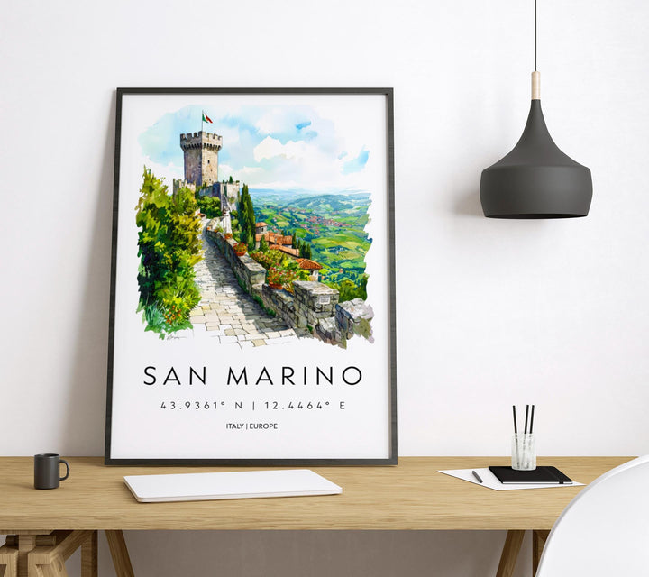 San Marino Watercolor Poster San Marino Italy Travel Print Wall Art San Marino Home Decor San Marino Gift Art Lovers Europe Cityscape