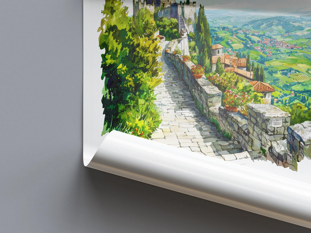 San Marino Watercolor Poster San Marino Italy Travel Print Wall Art San Marino Home Decor San Marino Gift Art Lovers Europe Cityscape