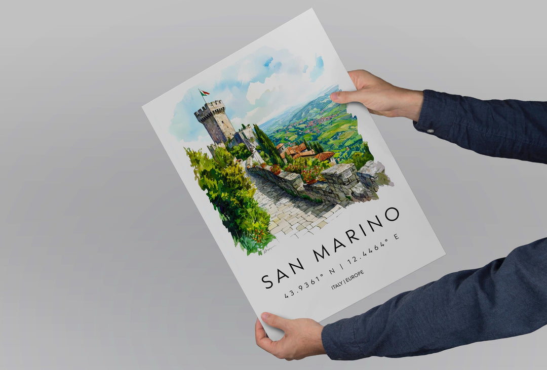 San Marino Watercolor Poster San Marino Italy Travel Print Wall Art San Marino Home Decor San Marino Gift Art Lovers Europe Cityscape