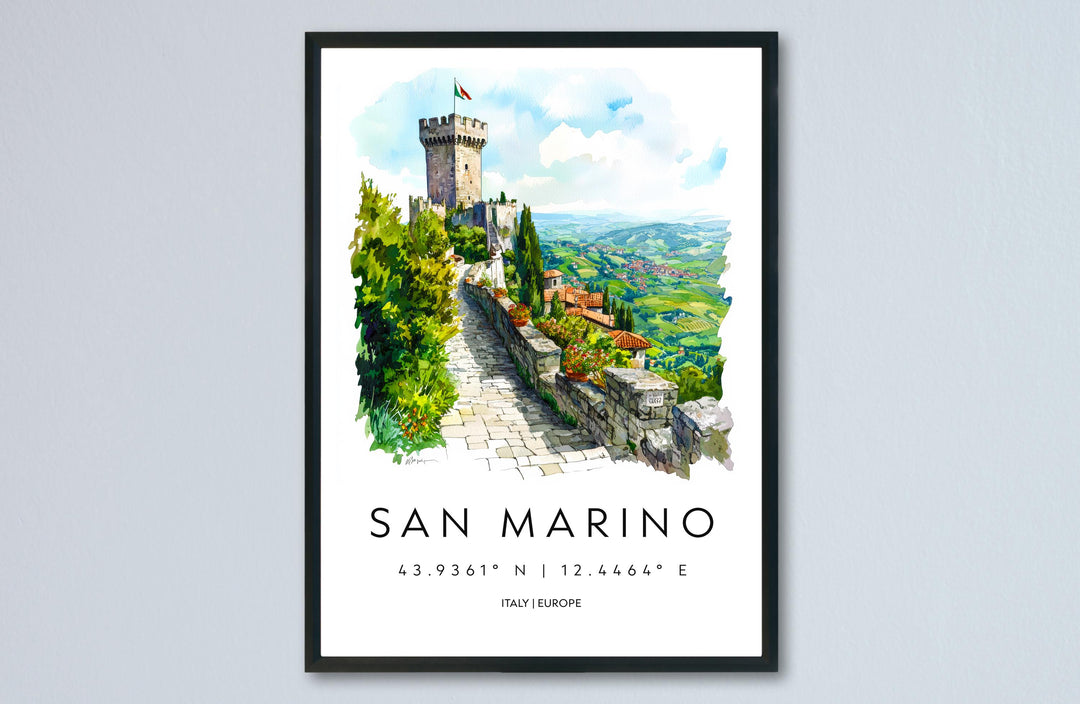 San Marino Watercolor Poster San Marino Italy Travel Print Wall Art San Marino Home Decor San Marino Gift Art Lovers Europe Cityscape