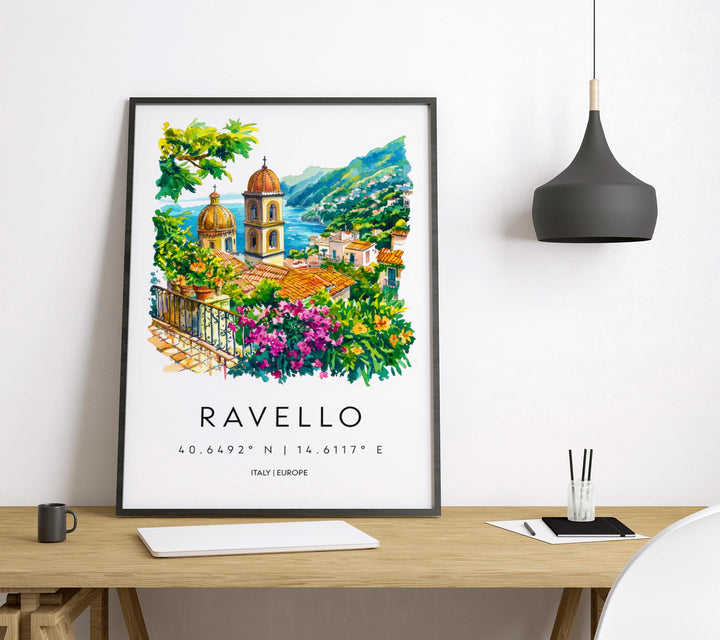 Ravello Watercolor Poster Ravello Italy Travel Print Wall Art Ravello Home Decor Ravello Gift Art Lovers Amalfi Coast View