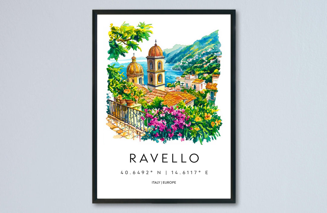 Ravello Watercolor Poster Ravello Italy Travel Print Wall Art Ravello Home Decor Ravello Gift Art Lovers Amalfi Coast View
