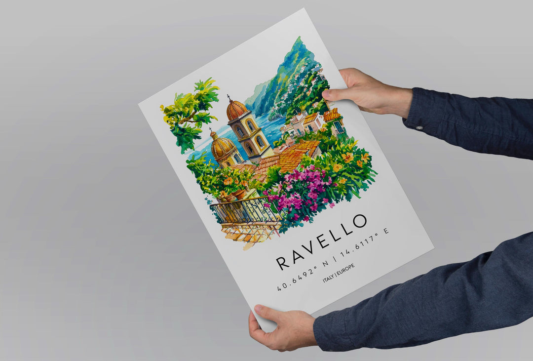 Ravello Watercolor Poster Ravello Italy Travel Print Wall Art Ravello Home Decor Ravello Gift Art Lovers Amalfi Coast View