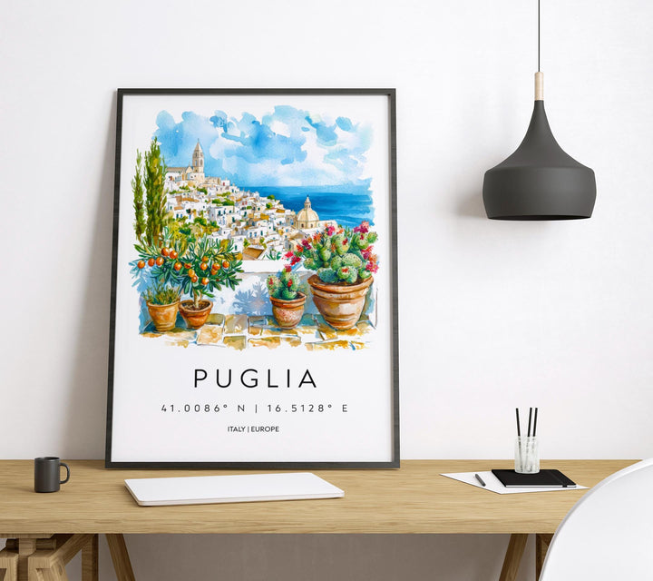 Puglia Watercolor Poster Puglia Italy Travel Print Wall Art Puglia Home Decor Puglia Gift Art Lovers Italy Art Puglia Landscape