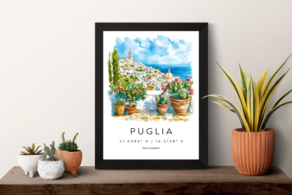 Puglia Watercolor Poster Puglia Italy Travel Print Wall Art Puglia Home Decor Puglia Gift Art Lovers Italy Art Puglia Landscape