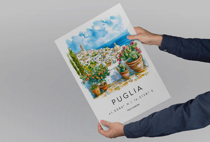 Puglia Watercolor Poster Puglia Italy Travel Print Wall Art Puglia Home Decor Puglia Gift Art Lovers Italy Art Puglia Landscape