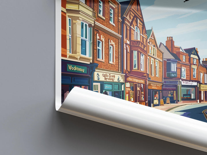 Worksop Travel Poster England Wall Art Market Town Print Historic Street Illustration Sherwood Forest Decor Worksop Gift Souvenir
