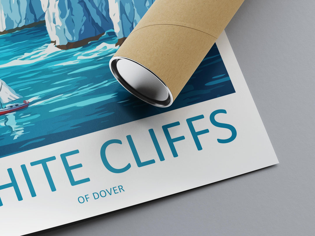 White Cliffs of Dover Travel Poster England Wall Art Coastal Landscape Print Chalk Cliff Illustration Dover Decor Souvenir Gift