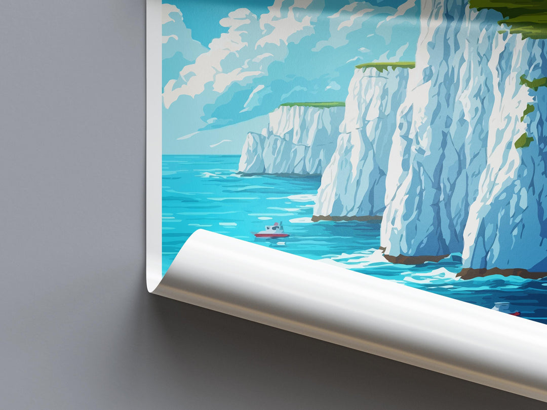 White Cliffs of Dover Travel Poster England Wall Art Coastal Landscape Print Chalk Cliff Illustration Dover Decor Souvenir Gift