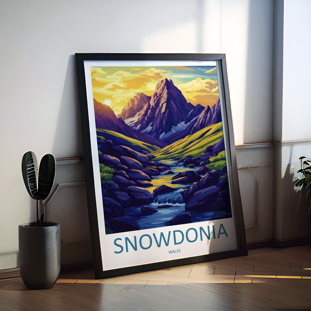 Snowdonia Travel Poster Wales Wall Art Mountain Landscape Print National Park Illustration Scenic Decor Snowdonia Gift Souvenir
