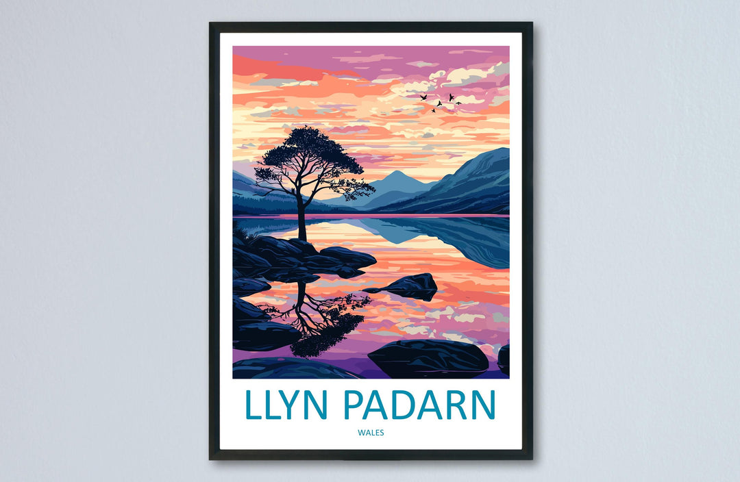 Llyn Padarn Travel Poster Wales Wall Art Snowdonia Lake Print Mountain Landscape Illustration Nature Decor Llyn Padarn Gift Souvenir