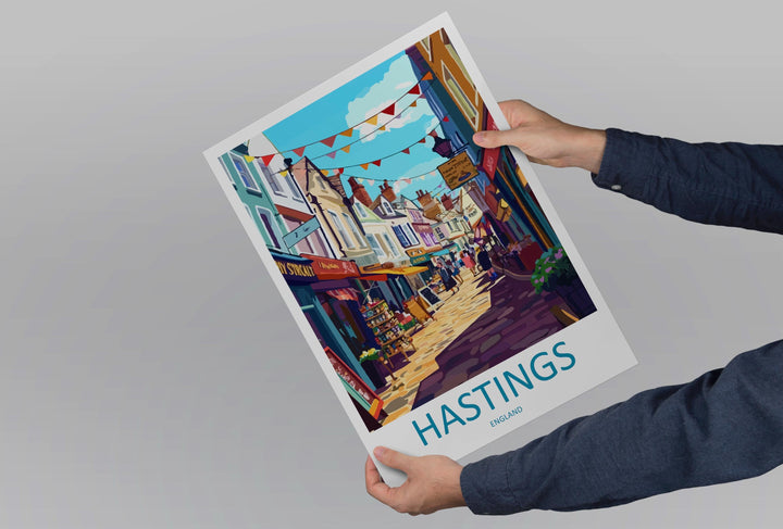 Hastings Travel Poster England Wall Art Coastal Town Print Seaside Landscape Illustration East Sussex Decor Hastings Gift Souvenir
