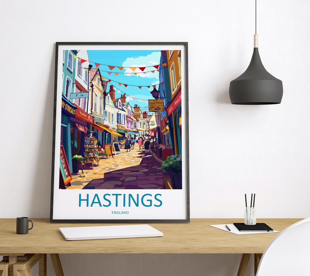 Hastings Travel Poster England Wall Art Coastal Town Print Seaside Landscape Illustration East Sussex Decor Hastings Gift Souvenir