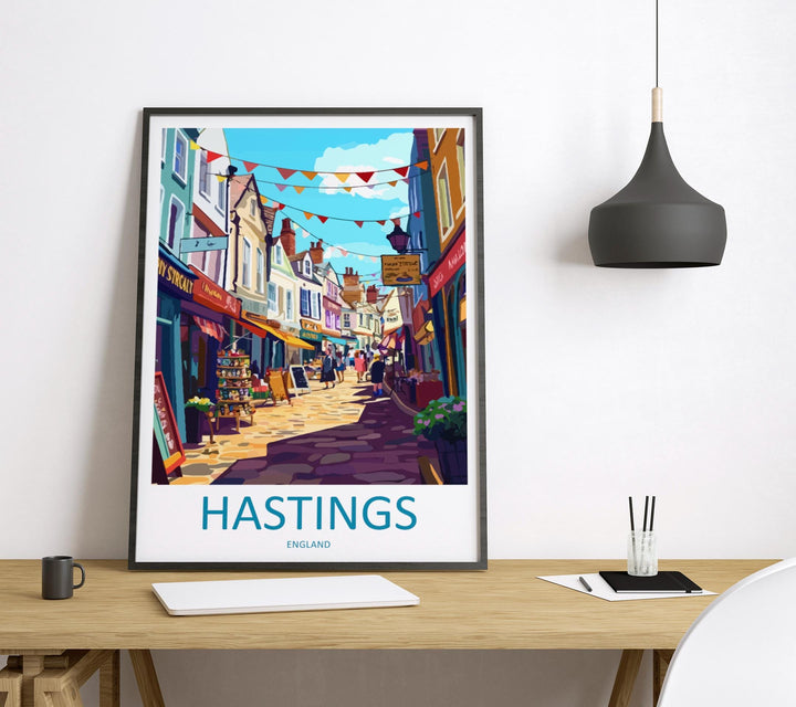 Hastings Travel Poster England Wall Art Coastal Town Print Seaside Landscape Illustration East Sussex Decor Hastings Gift Souvenir