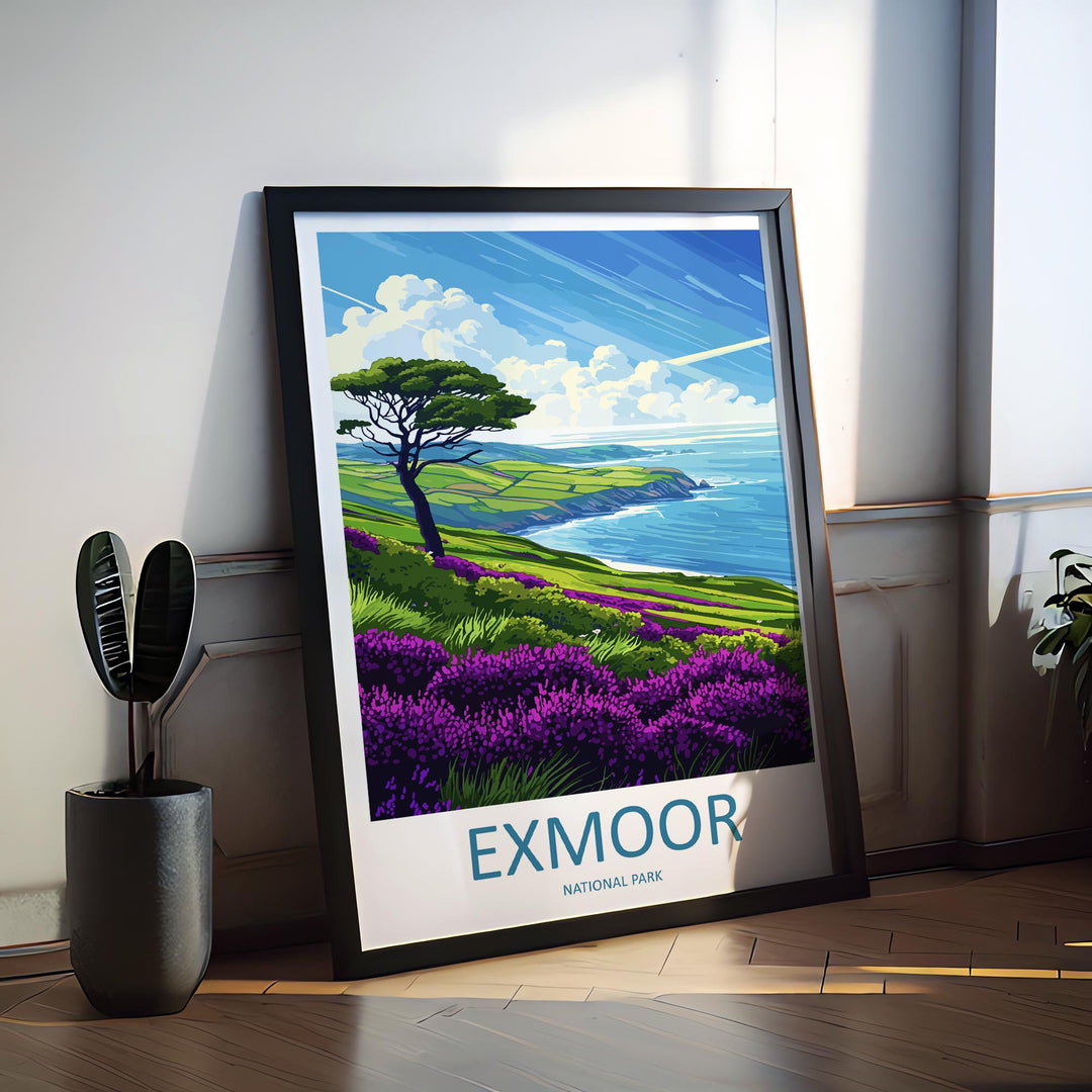Exmoor National Park Travel Poster England Wall Art Landscape Print Moorland View Illustration Coastal Decor Exmoor Gift Souvenir