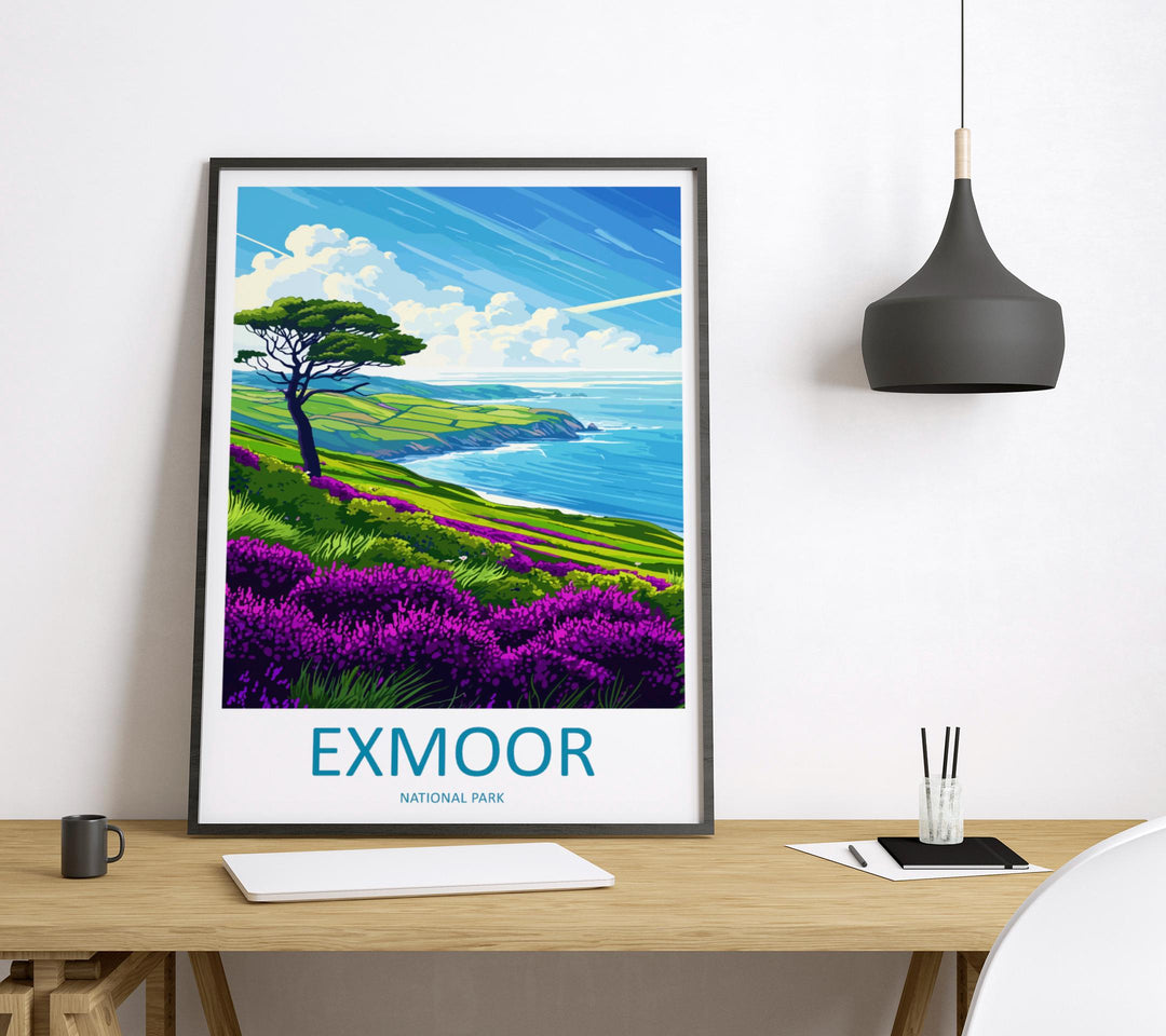 Exmoor National Park Travel Poster England Wall Art Landscape Print Moorland View Illustration Coastal Decor Exmoor Gift Souvenir