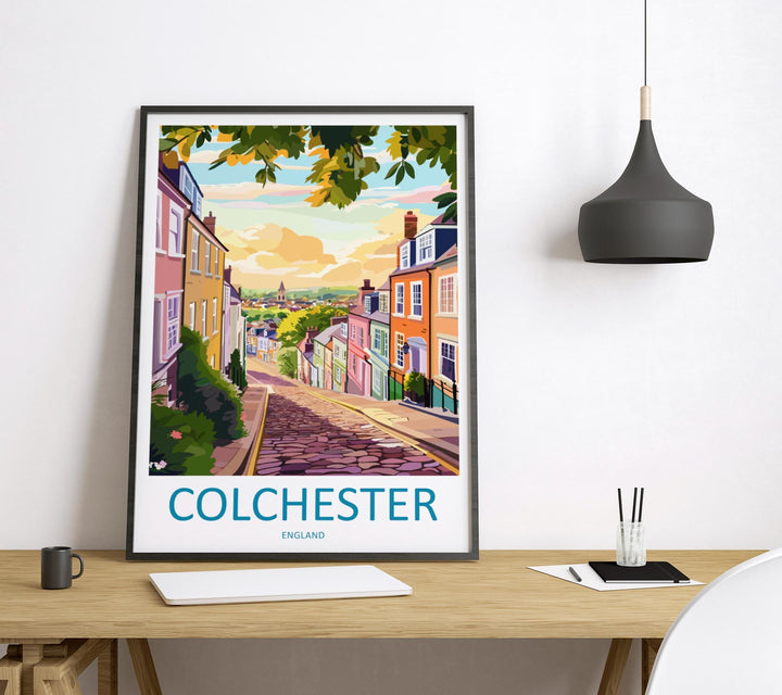 Colchester Travel Poster England Wall Art Historic Town Print Castle View Illustration Roman Heritage Decor Colchester Gift Souvenir
