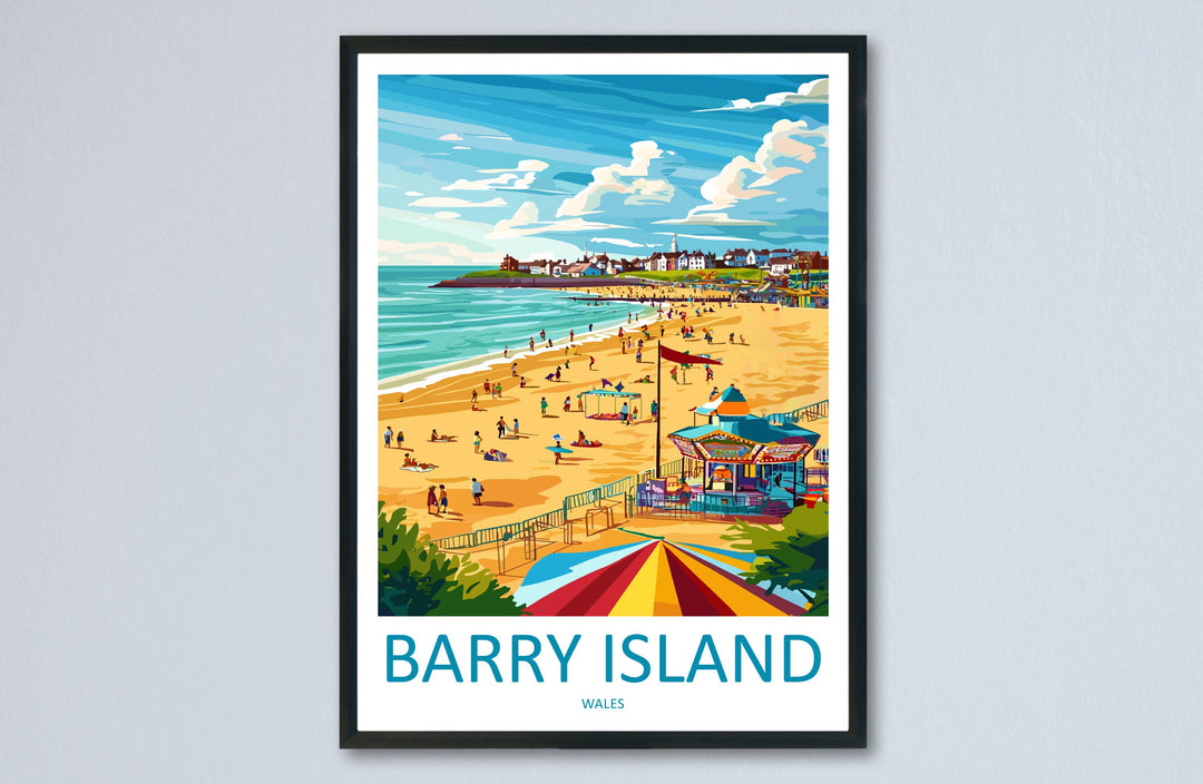Barry Island Travel Poster Wales Wall Art Seaside Town Print Beachfront Illustration Coastal Decor Barry Gift Souvenir Scene