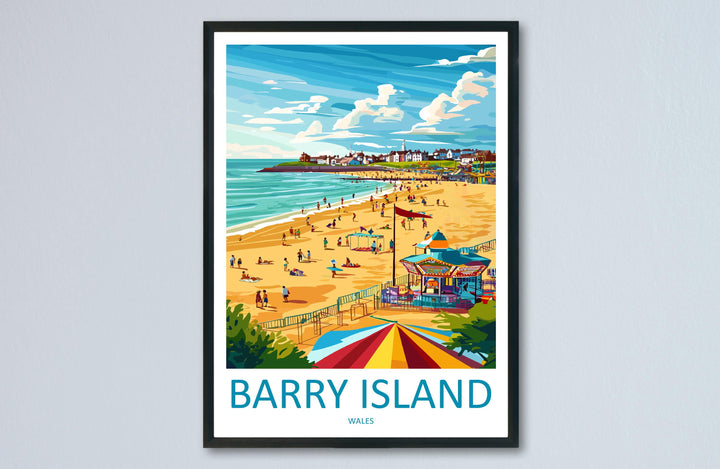 Barry Island Travel Poster Wales Wall Art Seaside Town Print Beachfront Illustration Coastal Decor Barry Gift Souvenir Scene