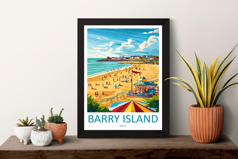 Barry Island Travel Poster Wales Wall Art Seaside Town Print Beachfront Illustration Coastal Decor Barry Gift Souvenir Scene
