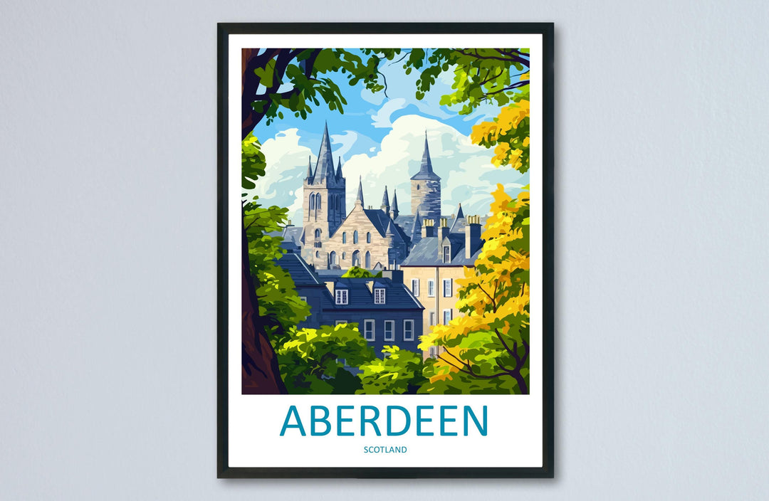 Aberdeen Travel Poster Scotland Wall Art Coastal City Print Granite Skyline Illustration North Sea Decor Aberdeen Gift Souvenir Scene