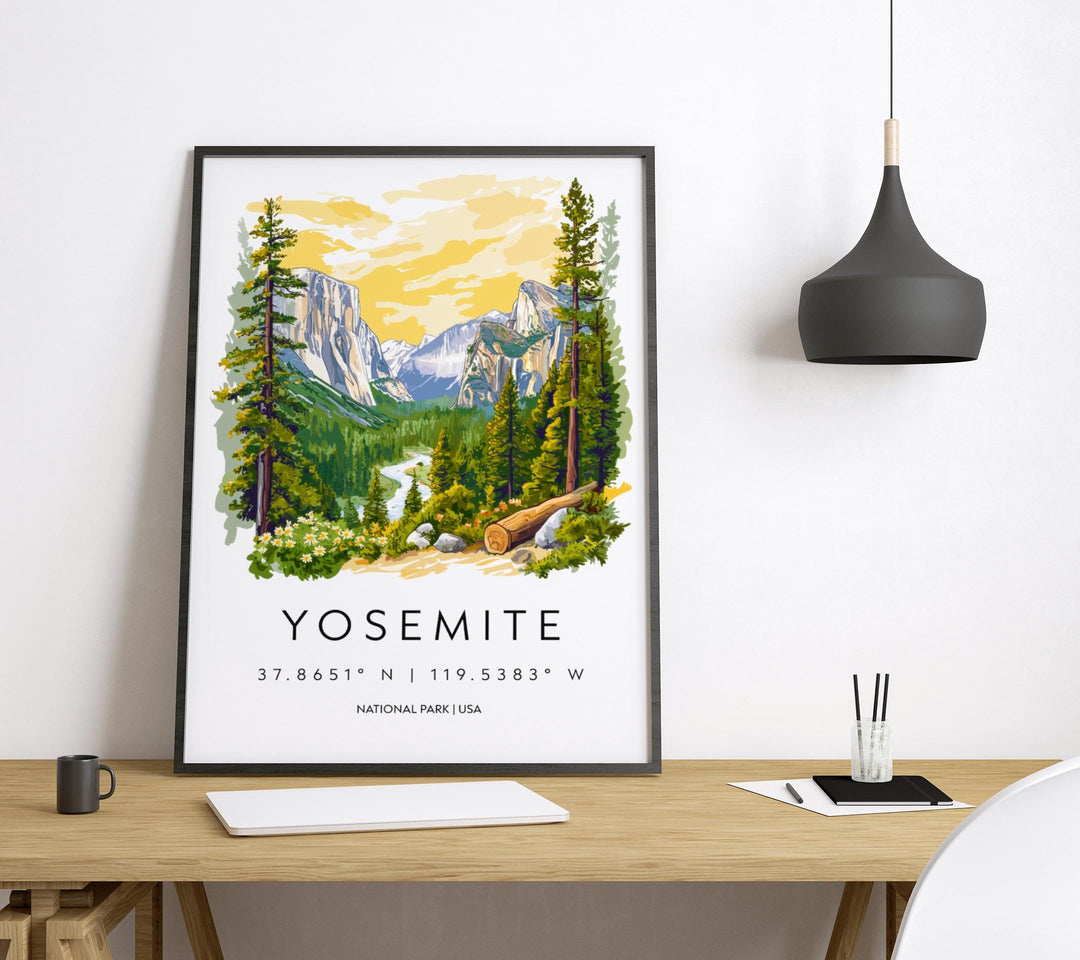 Yosemite Watercolor Poster Yosemite Travel Print Yosemite Wall Art National Park Painting Yosemite Souvenir Decor