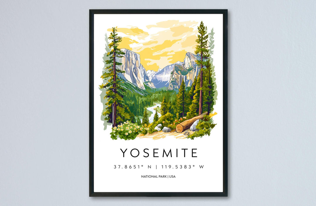 Yosemite Watercolor Poster Yosemite Travel Print Yosemite Wall Art National Park Painting Yosemite Souvenir Decor
