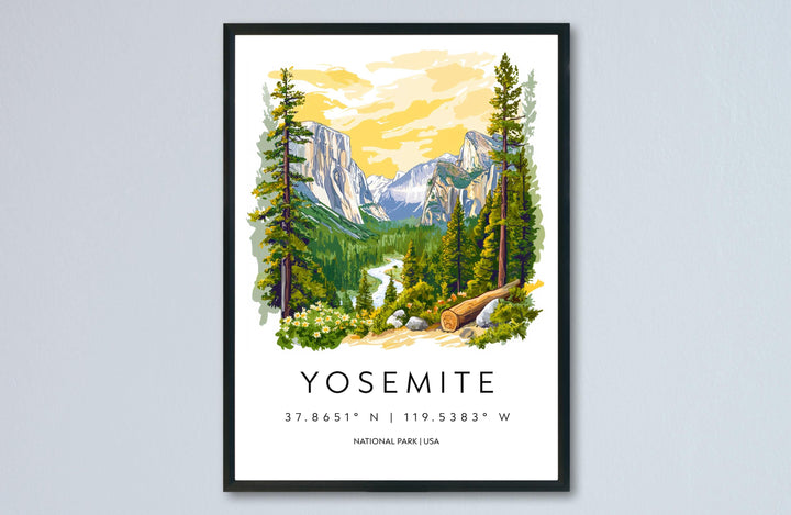 Yosemite Watercolor Poster Yosemite Travel Print Yosemite Wall Art National Park Painting Yosemite Souvenir Decor