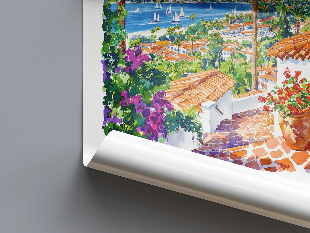 Santa Barbara Watercolor Poster Santa Barbara Travel Print Wall Art California Coast Painting Santa Barbara Decor