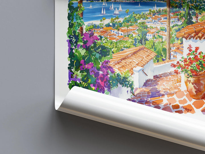 Santa Barbara Watercolor Poster Santa Barbara Travel Print Wall Art California Coast Painting Santa Barbara Decor