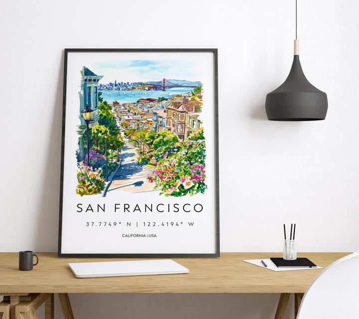 San Francisco Watercolor Poster San Francisco Travel Print California Wall Art Cityscape Painting SF Souvenir Decor