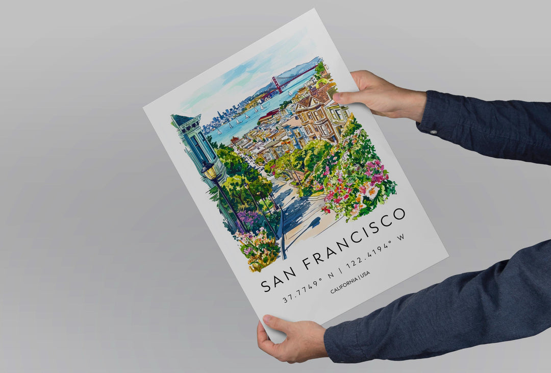 San Francisco Watercolor Poster San Francisco Travel Print California Wall Art Cityscape Painting SF Souvenir Decor
