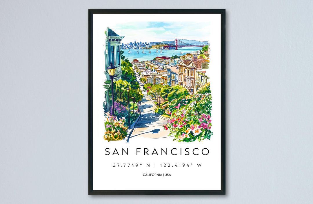 San Francisco Watercolor Poster San Francisco Travel Print California Wall Art Cityscape Painting SF Souvenir Decor