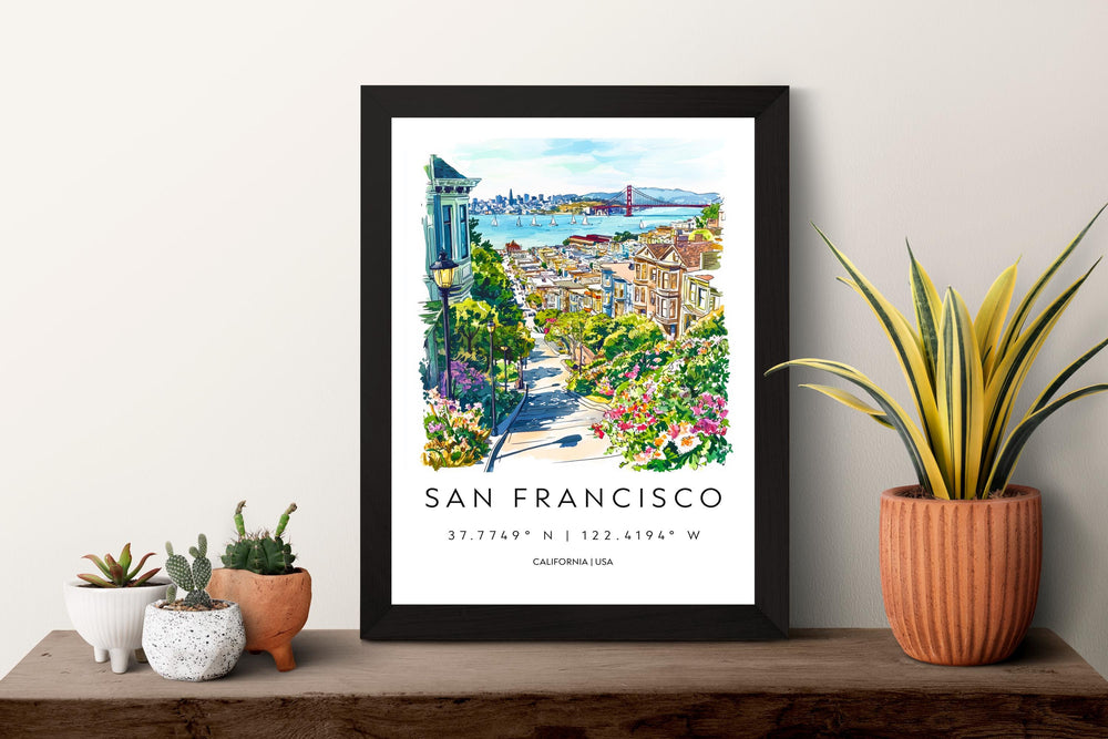 San Francisco Watercolor Poster San Francisco Travel Print California Wall Art Cityscape Painting SF Souvenir Decor
