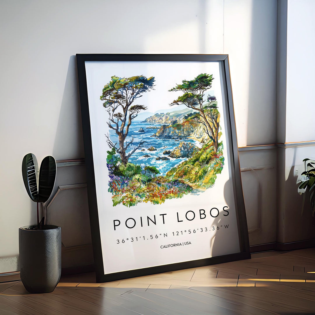 Point Lobos Watercolor Poster Point Lobos Travel Print California Wall Art Coast Painting Point Lobos Souvenir Decor