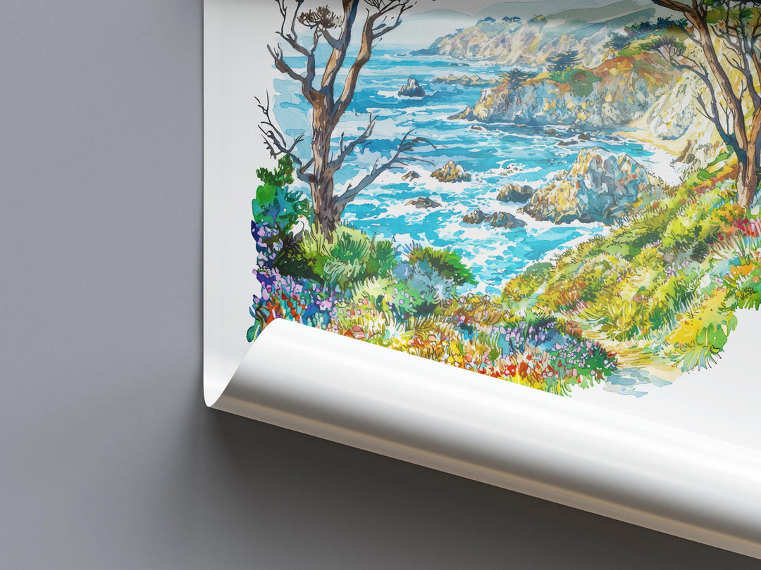 Point Lobos Watercolor Poster Point Lobos Travel Print California Wall Art Coast Painting Point Lobos Souvenir Decor