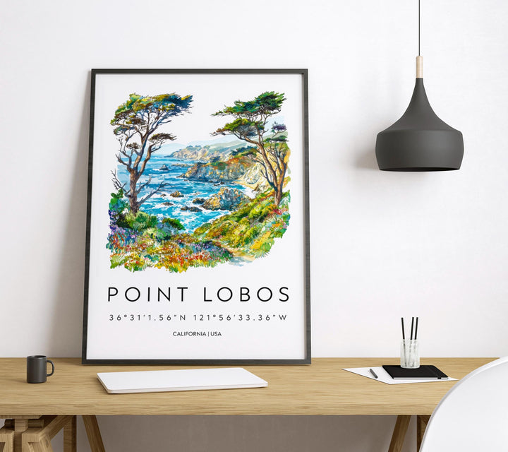 Point Lobos Watercolor Poster Point Lobos Travel Print California Wall Art Coast Painting Point Lobos Souvenir Decor
