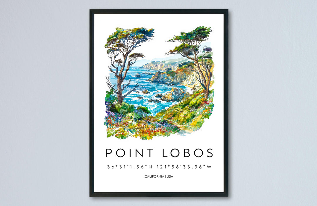 Point Lobos Watercolor Poster Point Lobos Travel Print California Wall Art Coast Painting Point Lobos Souvenir Decor