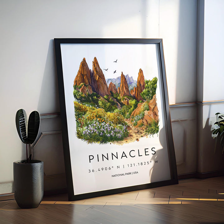 Pinnacles Watercolor Poster Pinnacles Travel Print National Park Wall Art California Painting Pinnacles Souvenir Decor