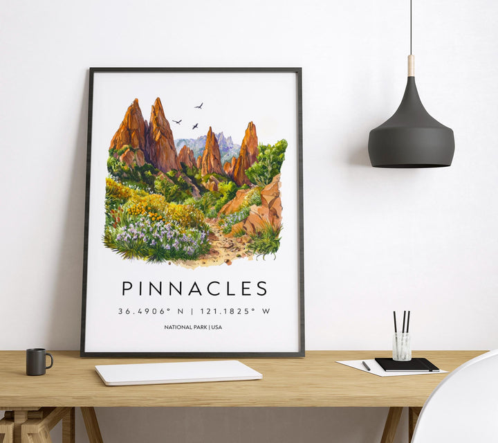 Pinnacles Watercolor Poster Pinnacles Travel Print National Park Wall Art California Painting Pinnacles Souvenir Decor