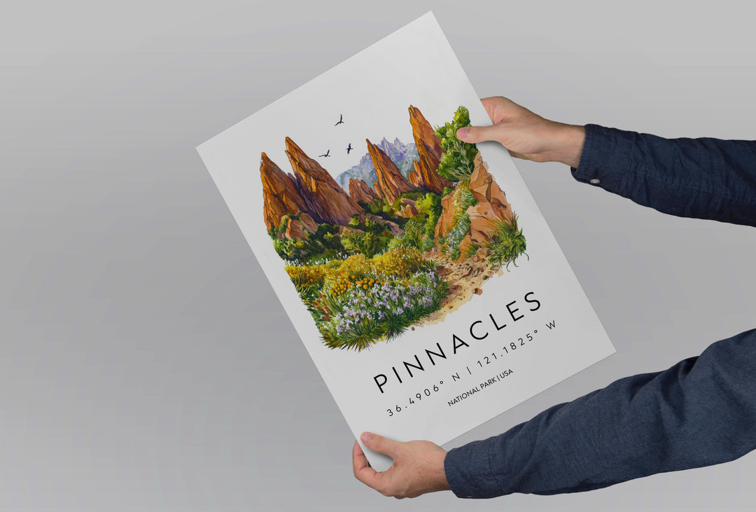 Pinnacles Watercolor Poster Pinnacles Travel Print National Park Wall Art California Painting Pinnacles Souvenir Decor