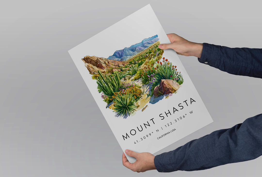 Mount Shasta Watercolor Poster Mount Shasta Travel Print California Wall Art Mountain Painting Mount Shasta Decor