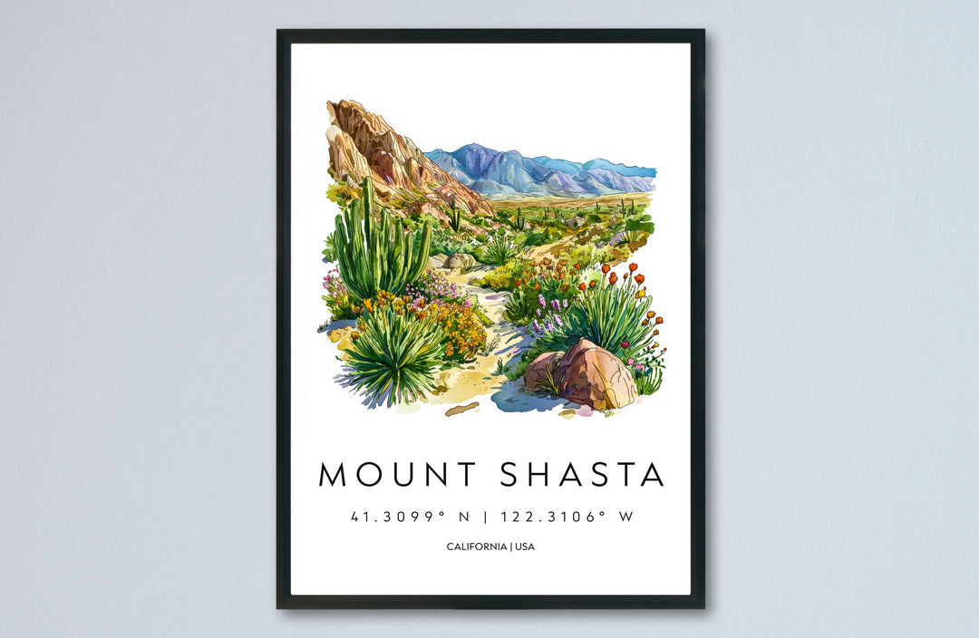 Mount Shasta Watercolor Poster Mount Shasta Travel Print California Wall Art Mountain Painting Mount Shasta Decor