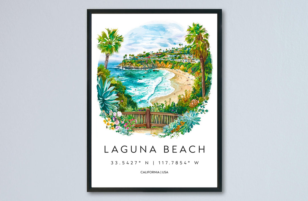 Laguna Beach Watercolor Poster Laguna Beach Travel Print California Wall Art Coastal Painting Laguna Decor