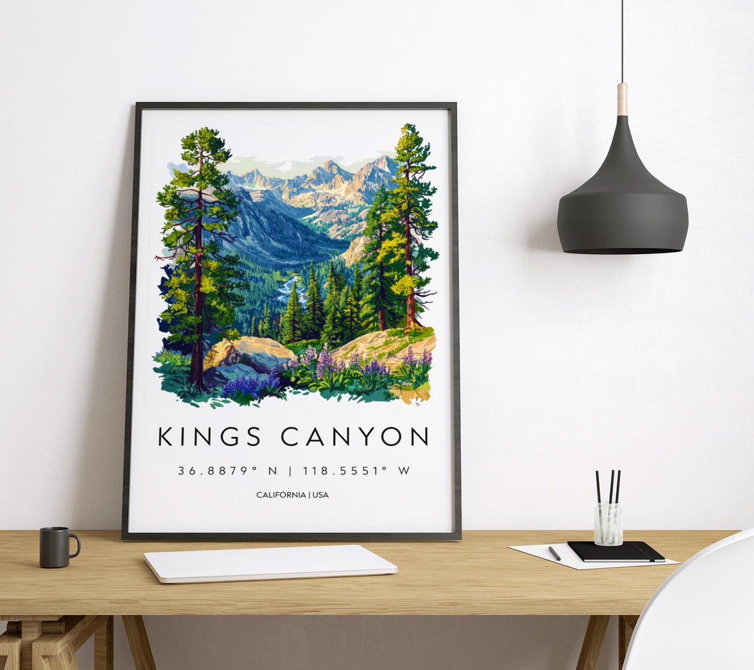 Kings Canyon Watercolor Poster Kings Canyon Travel Print National Park Wall Art Nature Painting Kings Canyon Decor