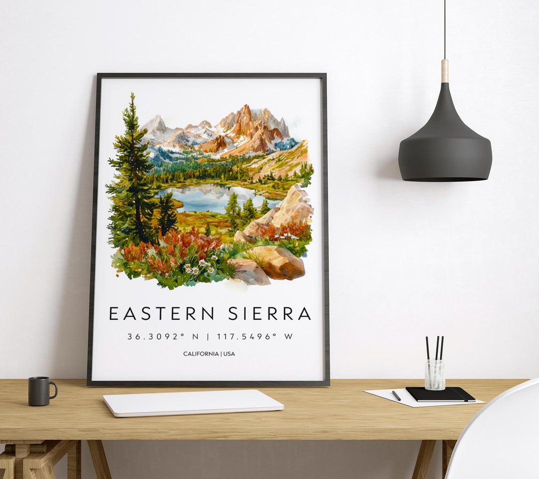 Eastern Sierra Watercolor Poster Eastern Sierra Travel Print Mountain Wall Art California Painting Sierra Decor
