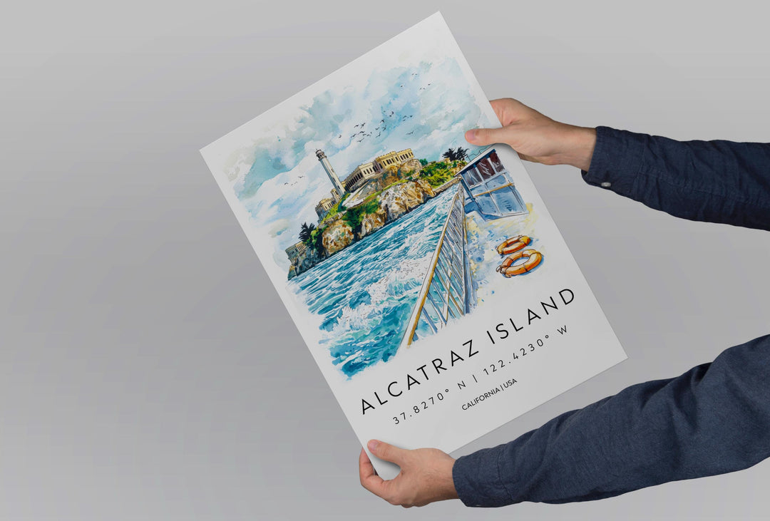 Alcatraz Island Watercolor Poster Alcatraz Travel Print San Francisco Wall Art Bay Landmark Painting Alcatraz Decor