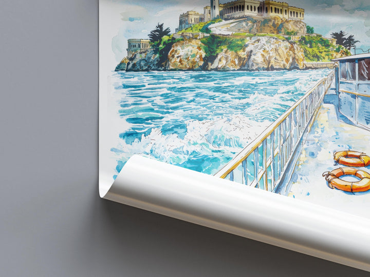 Alcatraz Island Watercolor Poster Alcatraz Travel Print San Francisco Wall Art Bay Landmark Painting Alcatraz Decor