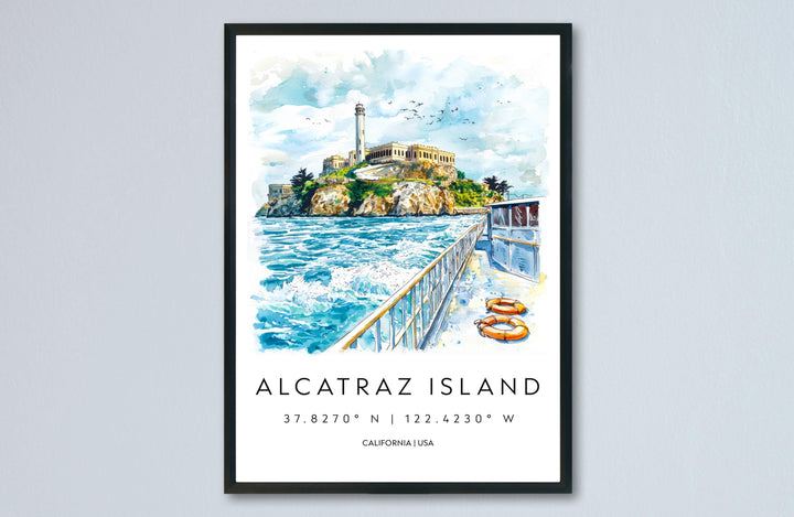 Alcatraz Island Watercolor Poster Alcatraz Travel Print San Francisco Wall Art Bay Landmark Painting Alcatraz Decor